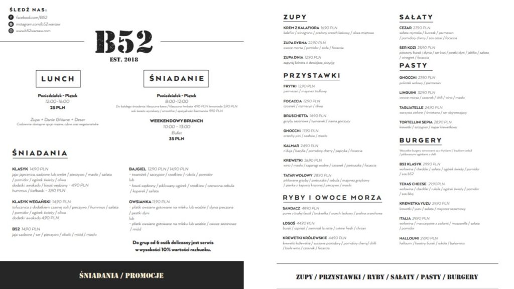 b52 menu